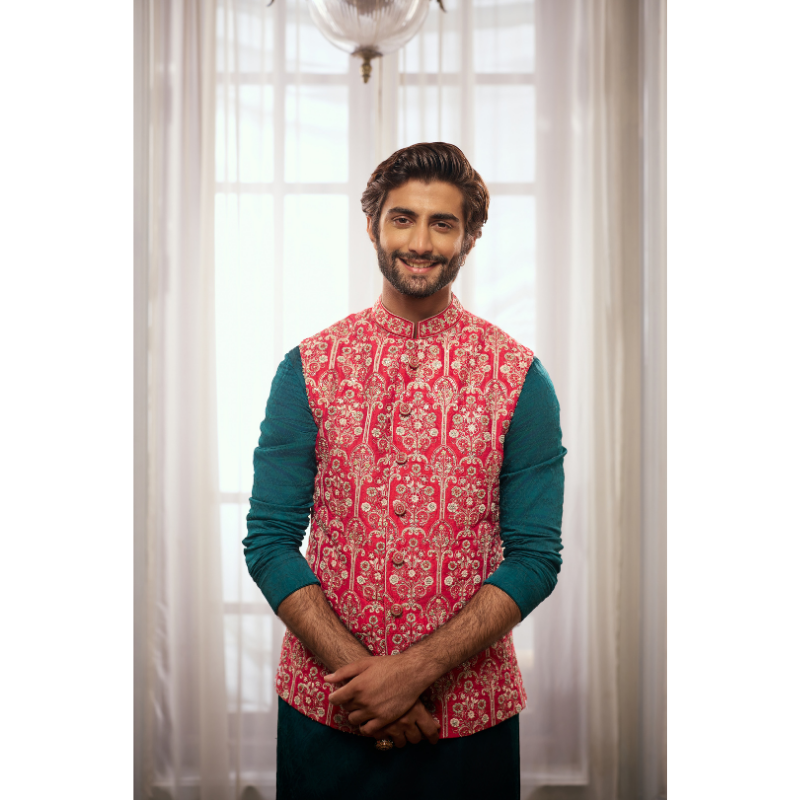 Azaan Fuchsia Festive Waistcoat