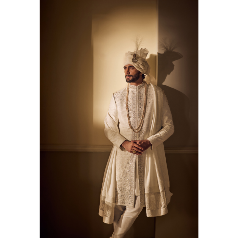 Zavian Pearl Groom Sherwani