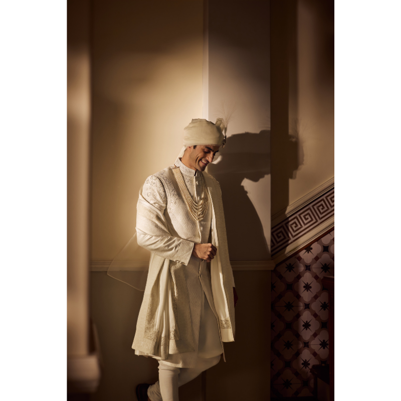 Azeem Ivory Jacquard Sherwani