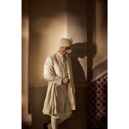 Azeem Ivory Jacquard Sherwani