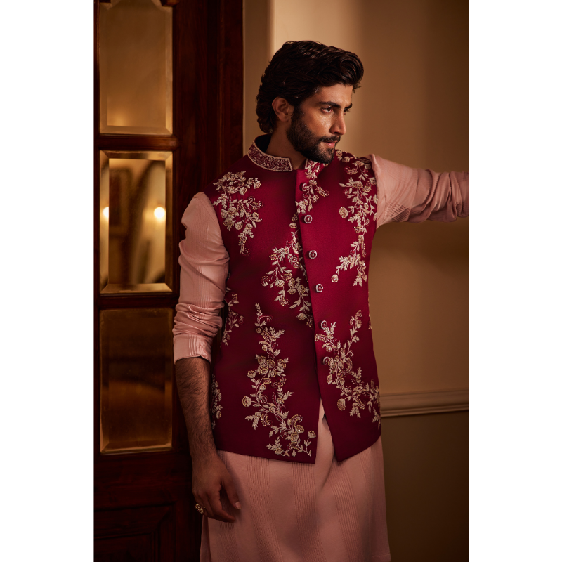 Ruhan Crimson Embroidered Waistcoat