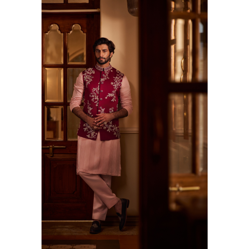 Ruhan Crimson Embroidered Waistcoat
