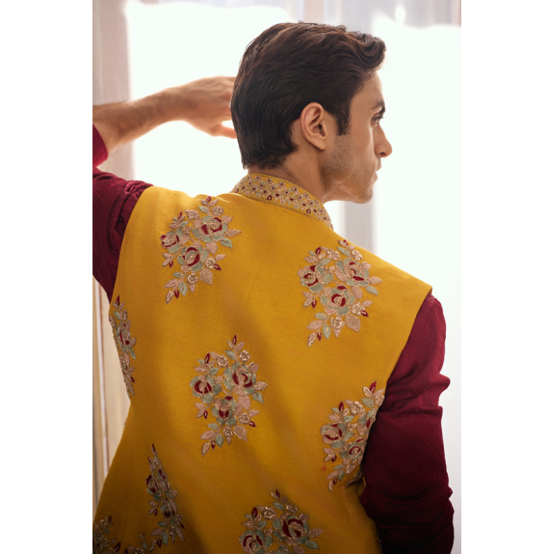 Rayan Mustard Floral Waistcoat