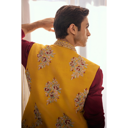 Rayan Mustard Floral Waistcoat