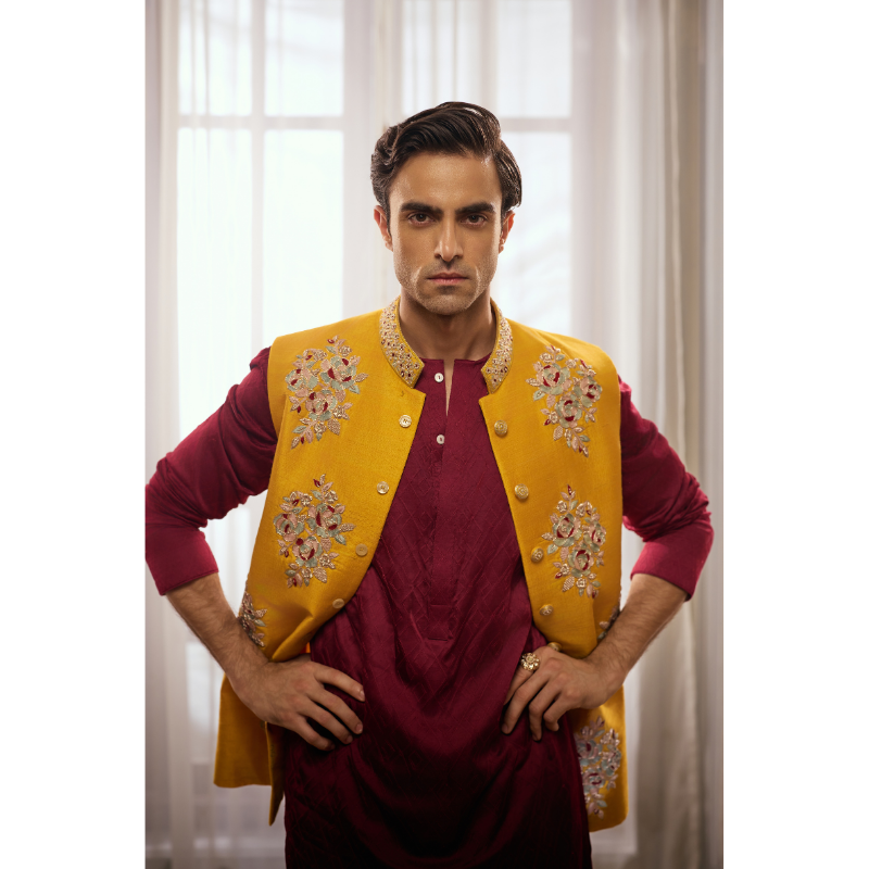 Rayan Mustard Floral Waistcoat