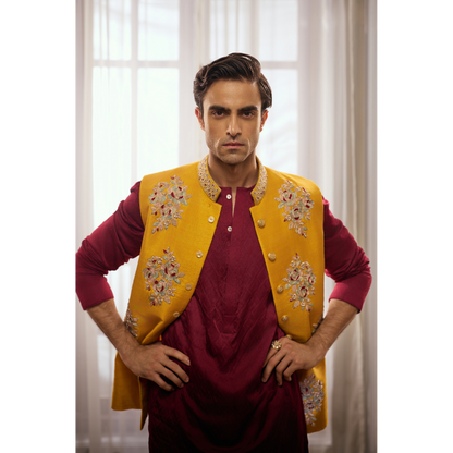 Rayan Mustard Floral Waistcoat