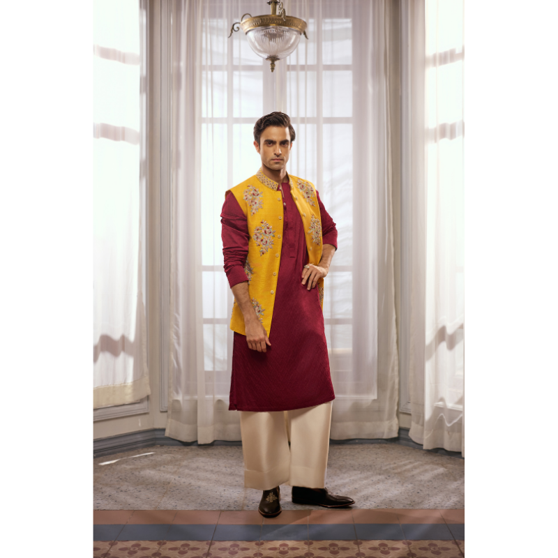 Rayan Mustard Floral Waistcoat