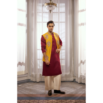 Rayan Mustard Floral Waistcoat