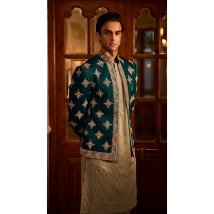 Zehaan Teal Embroidered Jacket