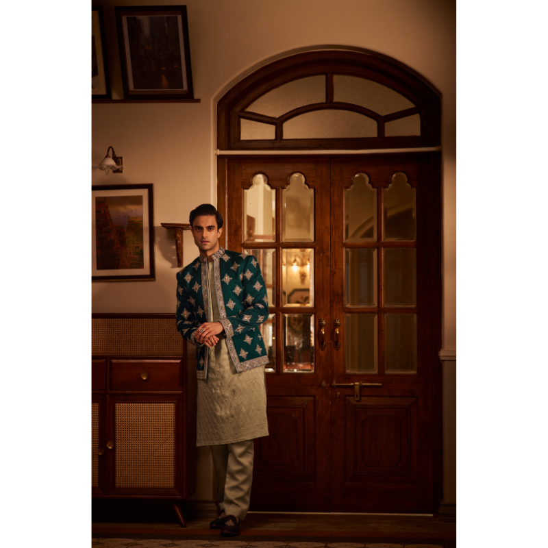 Zehaan Teal Embroidered Jacket