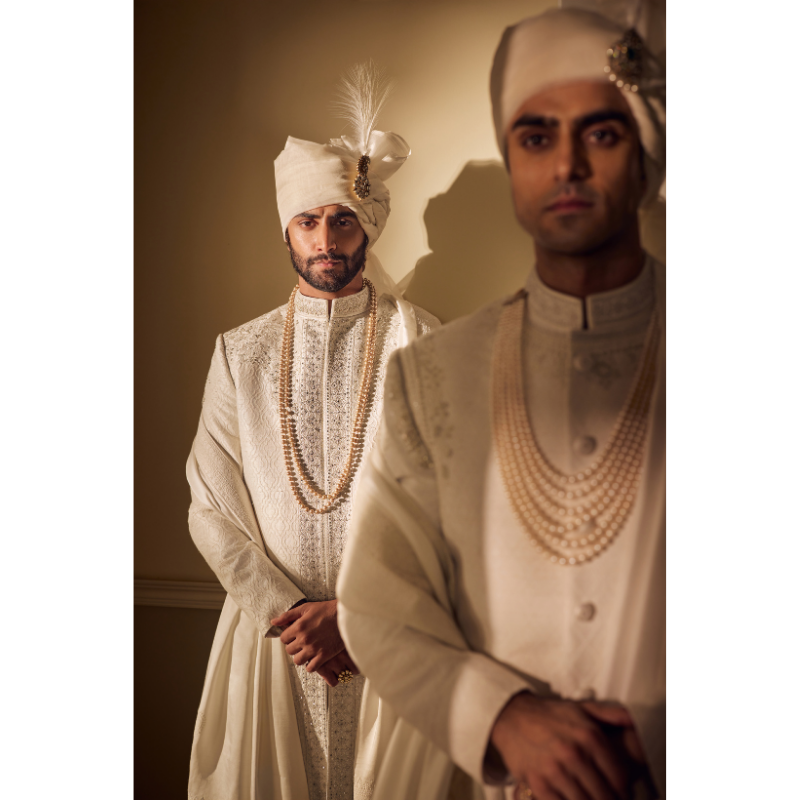 Zavian Pearl Groom Sherwani
