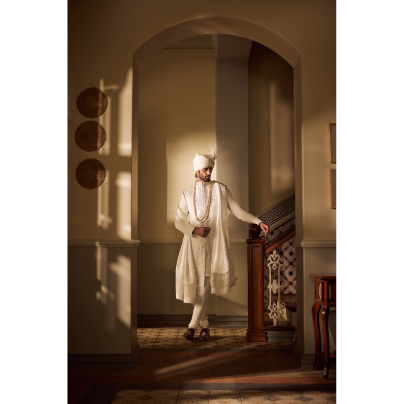 Zavian Pearl Groom Sherwani