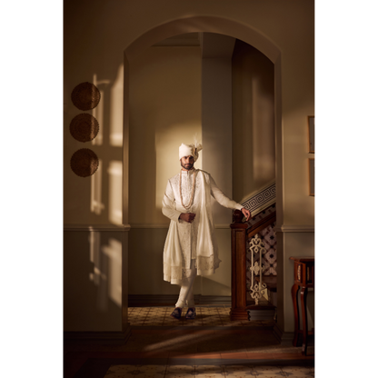 Zavian Pearl Groom Sherwani