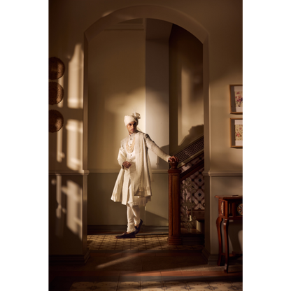 Azeem Ivory Jacquard Sherwani
