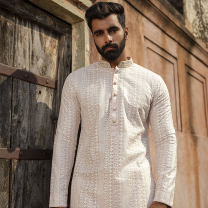 White Muslin All Over Embroidery Work