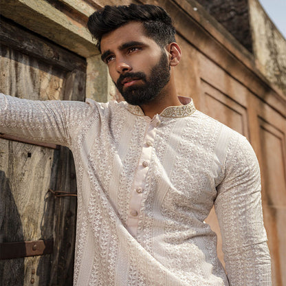 White Muslin All Over Embroidery Work